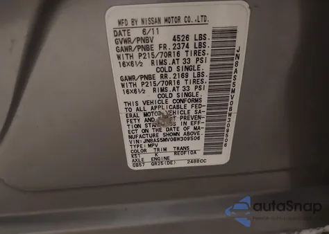 2011 Nissan Rogue S z USA, uszkodzony, nr VIN JN8AS5MV0BW309506